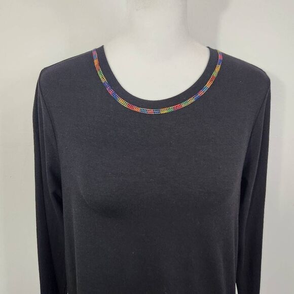 Laurie Felt Black Long Sleeve Tee with Rainbow Stitching Size XXS - Picture 2 of 7
